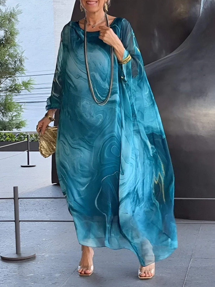 Damen fließendes Kaftan-Kleid mit auffälligem Muster EB