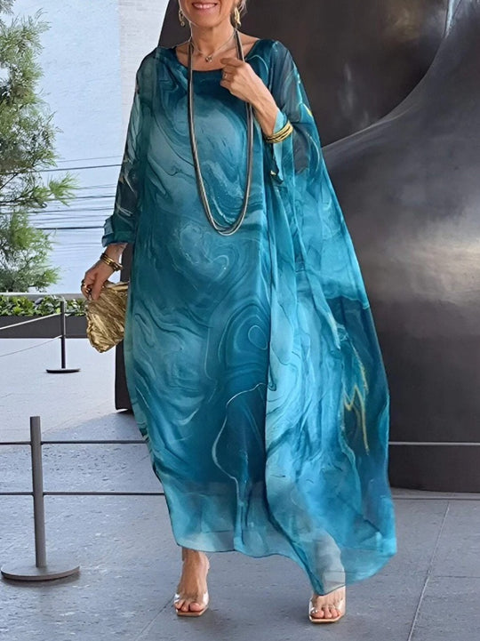 Damen fließendes Kaftan-Kleid mit auffälligem Muster EB