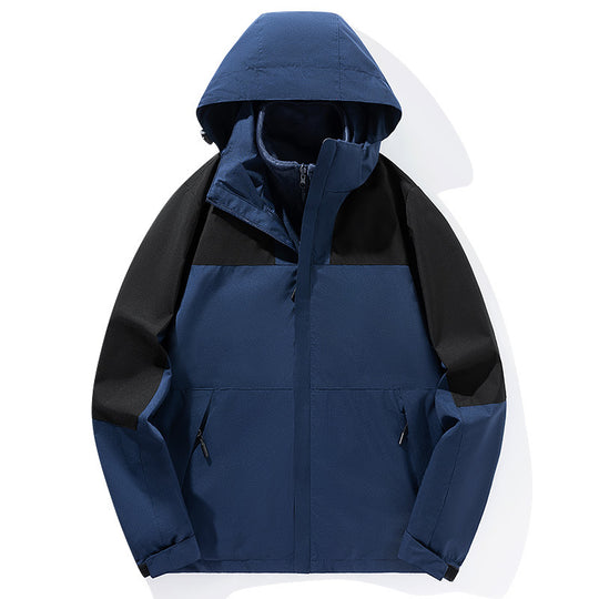 Herren zweilagige Softshell-Trekkingjacke mit fest integrierter Kapuze und fleecegefüttertem Kragen EB