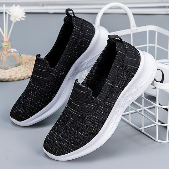Damen Komfortable Slip-On Laufschuhe mit atmungsaktiver Strickoberfläche EB