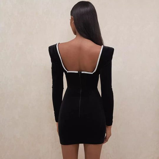 Damen V-Ausschnitt Samtkleid mit eleganten Details EB