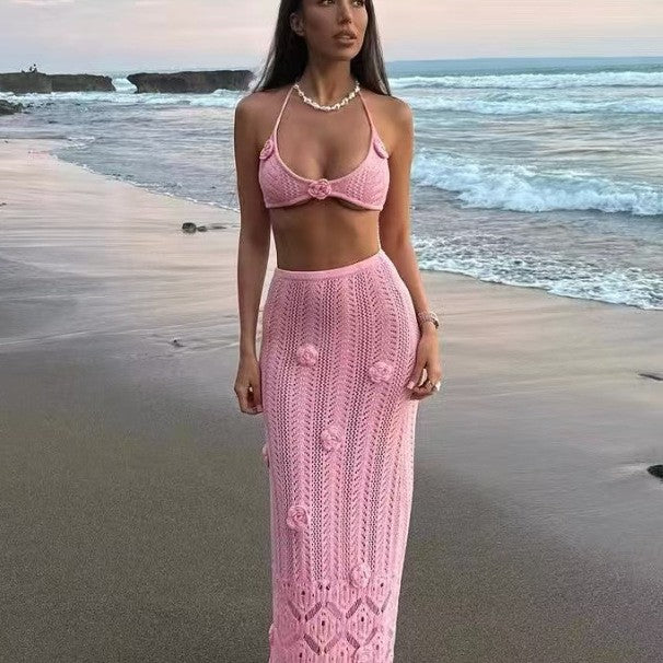Damen Häkel-Strandkleid mit Kapuzenshirt EB