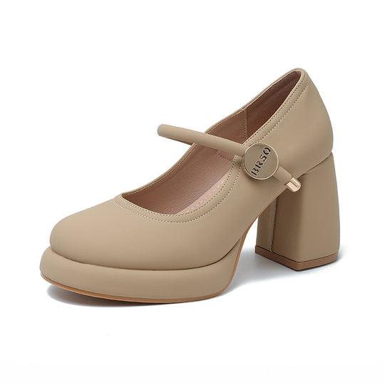 Damen elegante Mary Jane Pumps mit modischem Blockabsatz und Schnalle EB