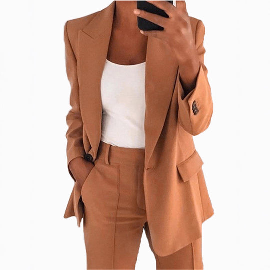 Damen nan taillierter Blazer-Hosen Businessanzug aus Stretchstoff EB