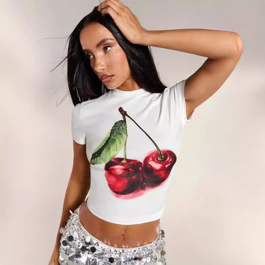 Damen Crop-Top mit floralem Grafikdruck und figurbetontem Schnitt EB