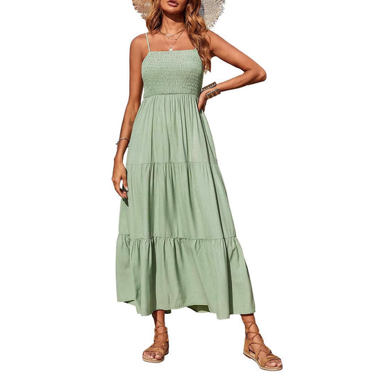 Damen Maxikleid mit verstellbaren Trägern und Rüschen EB