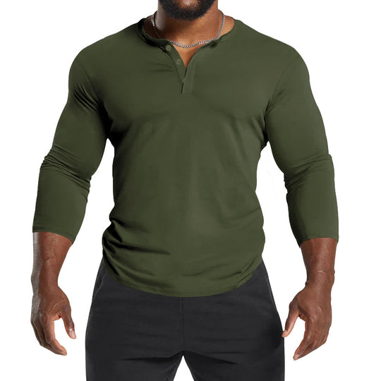 Herren Langarm-Henley-Shirt aus atmungsaktivem Baumwollmix mit Knopfdetails EB
