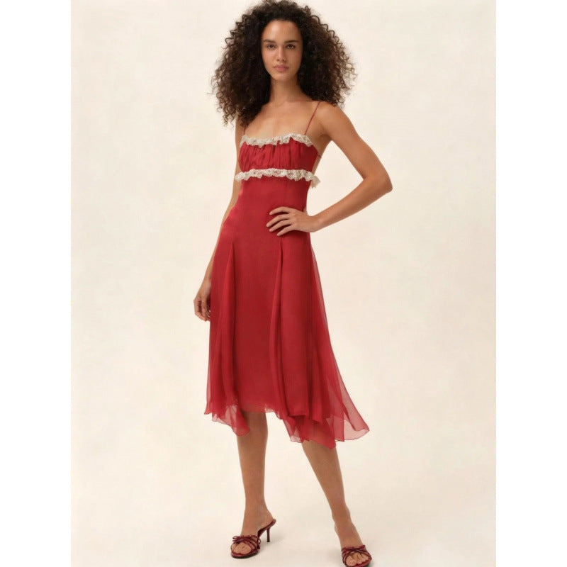 Damen Fließendes Midi-Kleid mit raffinierten Rüschendetails EB