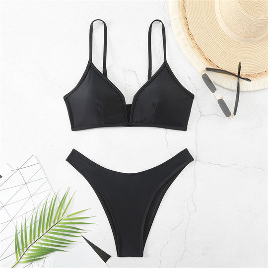 Damen Triangelbikini mit hoch geschnittenem Slip und verstellbaren Trägern EB