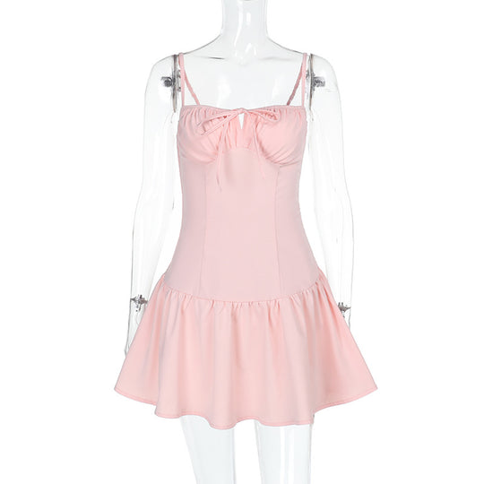 Damen verspieltes Sommerkleid mit tiefem V-Ausschnitt und Rüschensaum EB