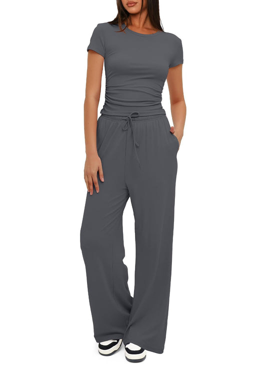 Damen Lässiges Lounge-Set mit weitem Oberteil und bequemen Hosen EB