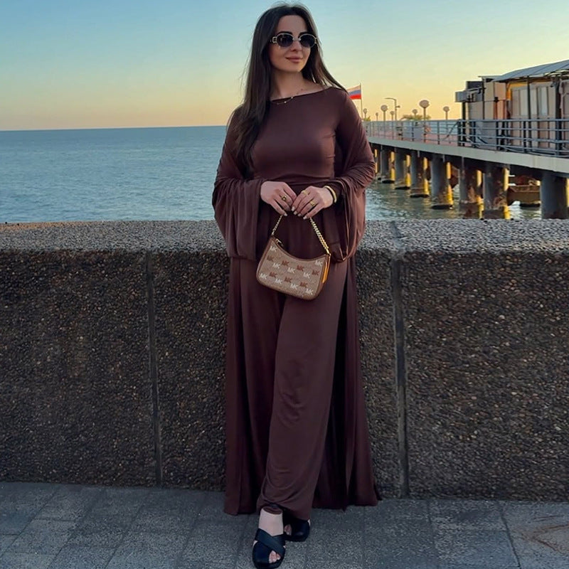 Damen eleganter Maxikleid mit voluminösen Ärmeln EB