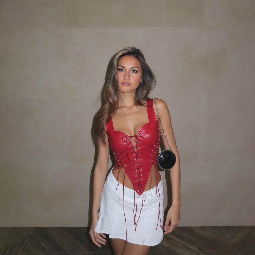 Damen Leder-Corset-Top mit Schnürung und asymmetrischem Schnitt EB