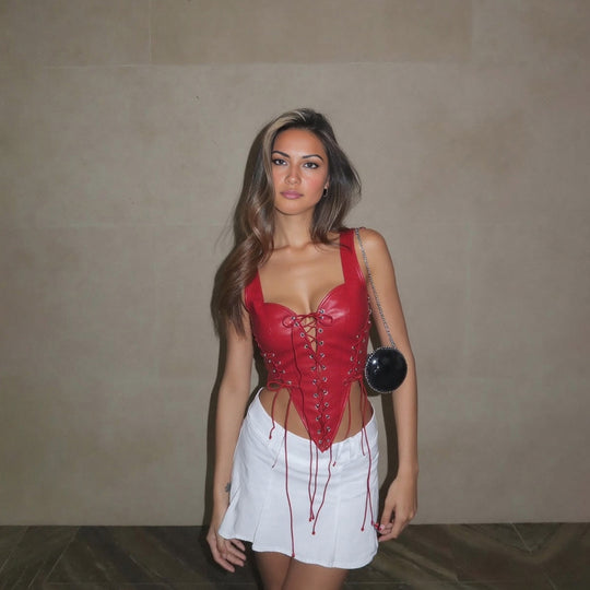 Damen Leder-Corset-Top mit Schnürung und asymmetrischem Schnitt EB