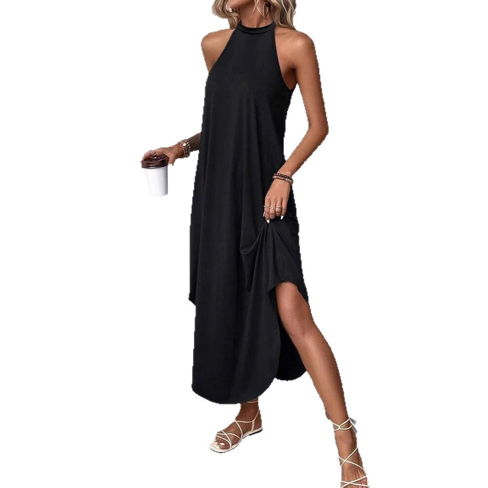 Damen lässiges Sommermaxikleid mit elegantem Halternetz und praktischen Taschen EB