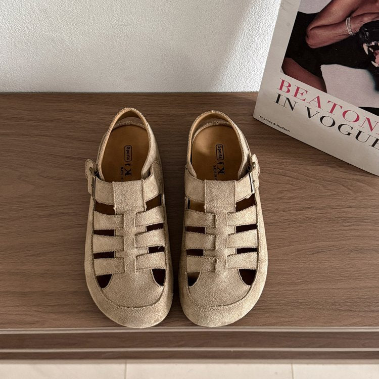 Damen Komfortable und stilvolle Ledersandalen mit verstellbarem Riemen EB