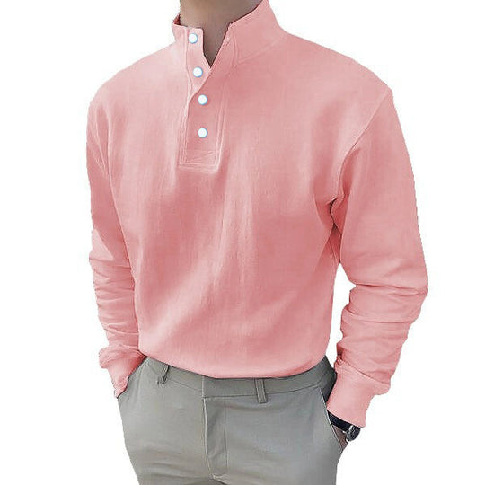 Herren Langarm-Henley-Shirt mit modernem Stehkragen und Knopfleiste EB