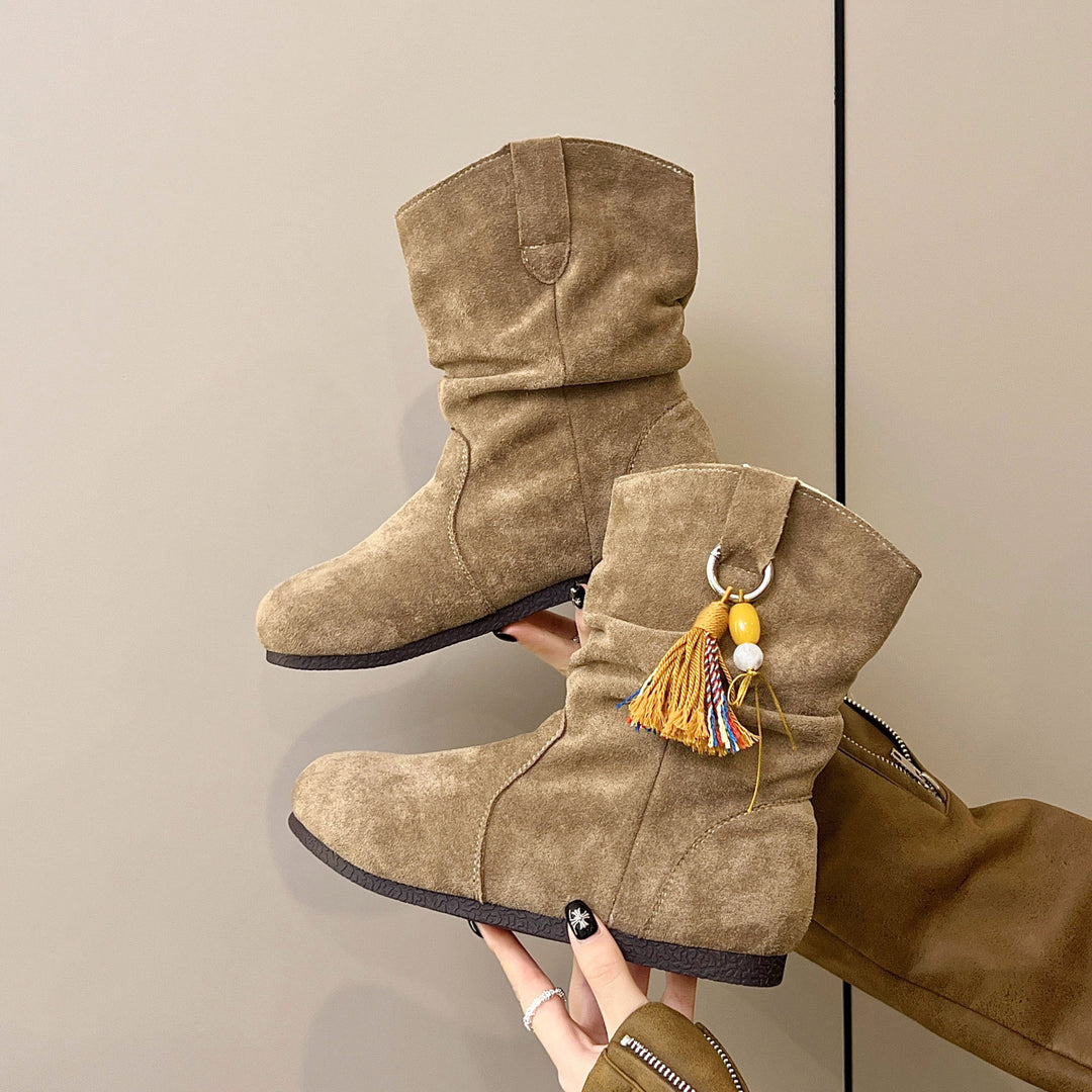 Damen Bequeme Winterstiefel aus weichem Wildleder mit modischem Designschnallen EB