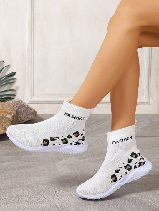 Damen modische Sockensneaker mit animalischem Muster und elastischem Obermaterial EB