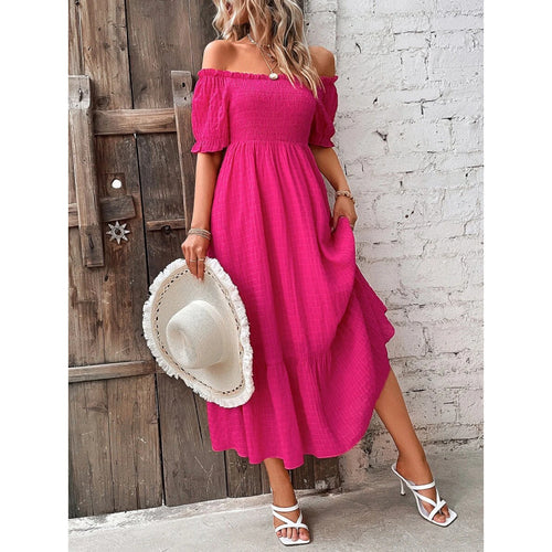 Damen Off-Shoulder Maxikleid mit voluminösen Ärmeln und fließendem Schnitt EB