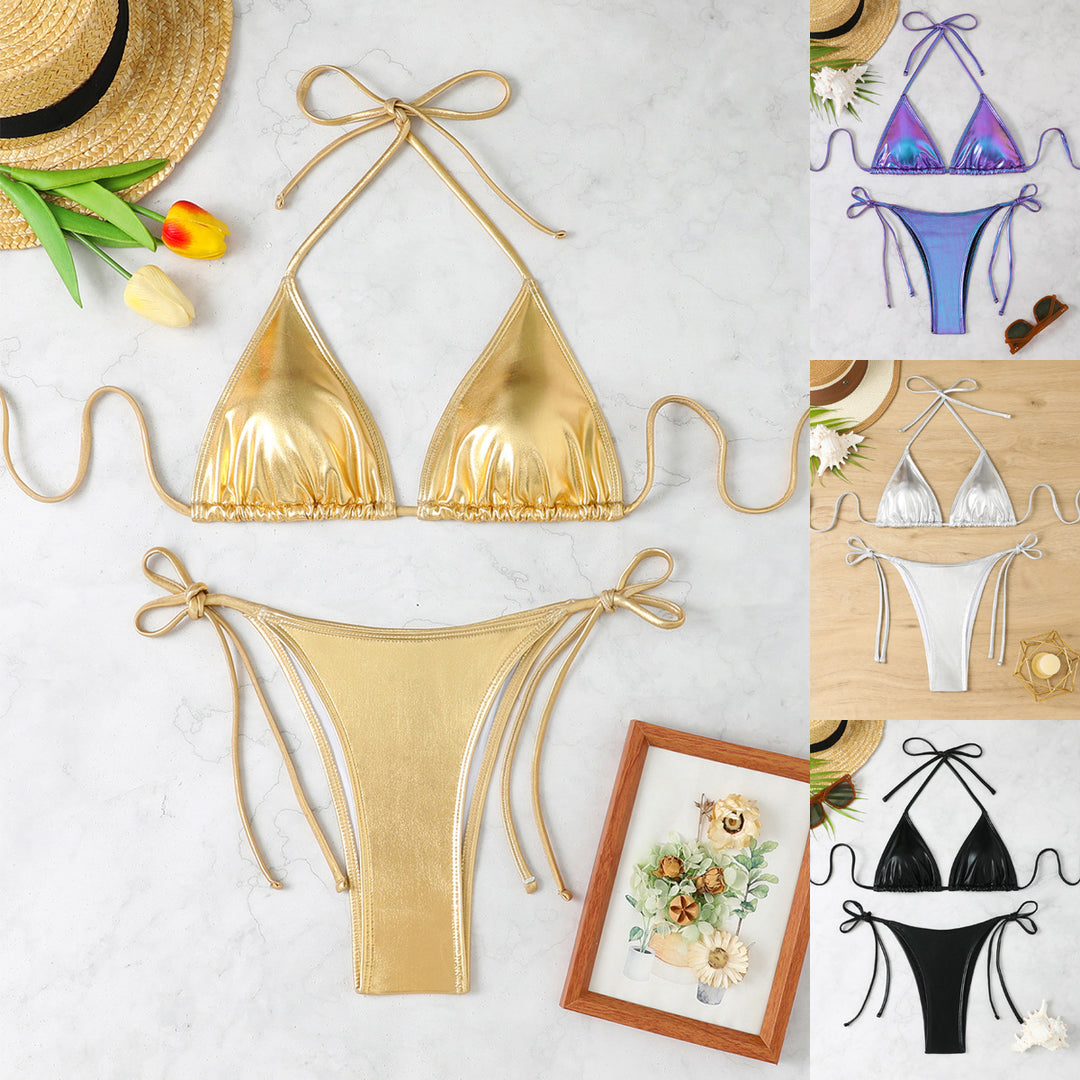Damen Triangel-Bikini-Set mit hohen Beinausschnitten und verstellbaren Trägern EB