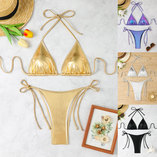 Damen Triangel-Bikini-Set mit hohen Beinausschnitten und verstellbaren Trägern EB