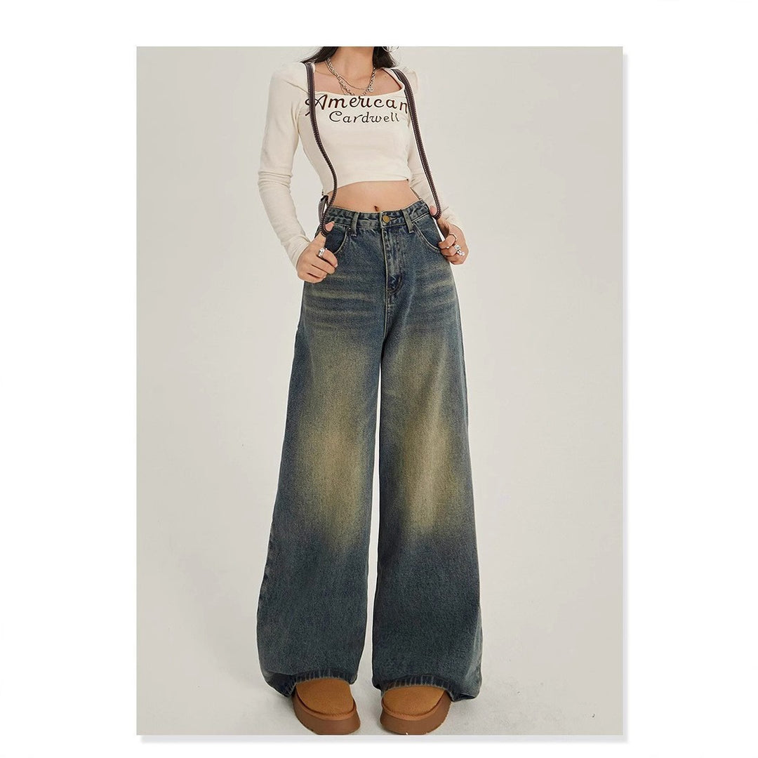 Damen Weite High-Waist Denim-Jeans im lässigen Stil EB