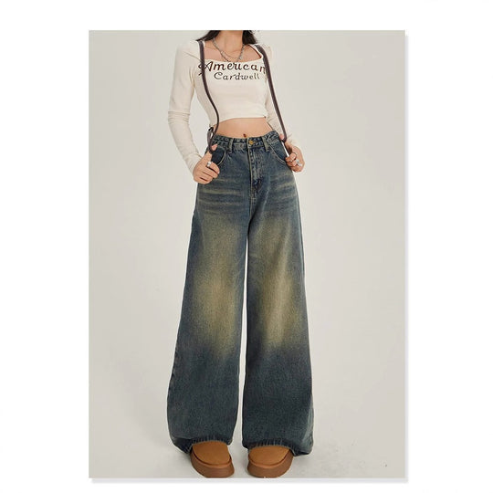 Damen Weite High-Waist Denim-Jeans im lässigen Stil EB