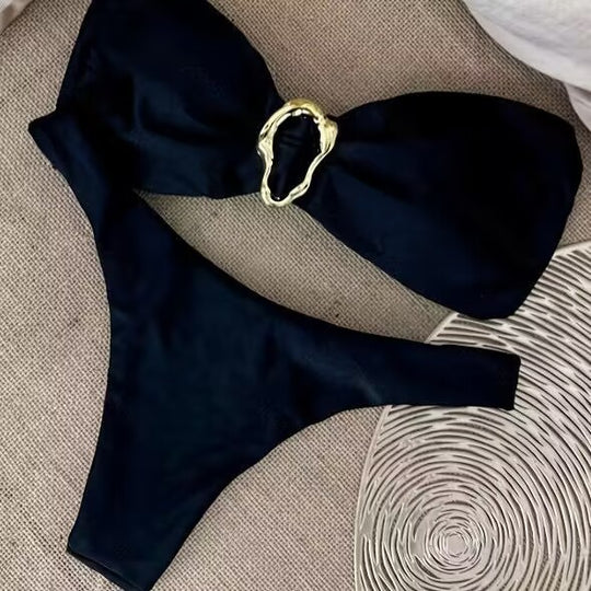 Damen Bikini-Set mit elegantem Knoten und goldener Akzentverzierung EB