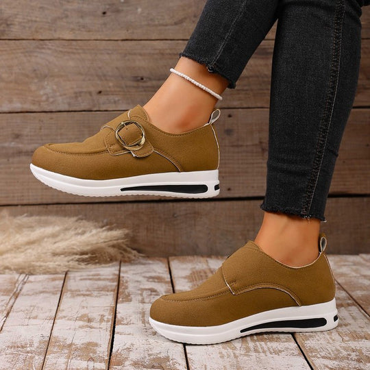 Damen Modische Slip-On Sneakers mit verstellbarem Schnallenverschluss EB