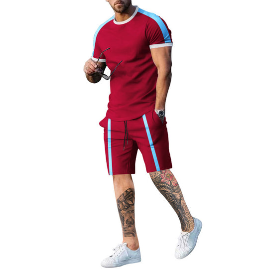 Herren Sportliches Kurzarm- und Shorts-Set mit Kontraststreifen EB