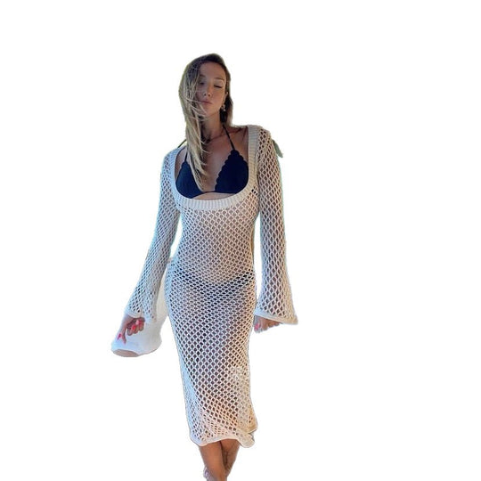 Damen Elegantes Netzkleid mit langen Ärmeln EB