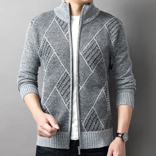 Herren Strickjacke mit modernem Zipper und grafischem Muster EB