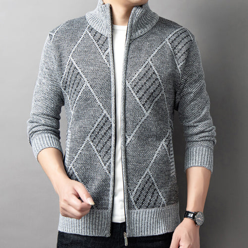 Herren Strickjacke mit modernem Zipper und grafischem Muster EB