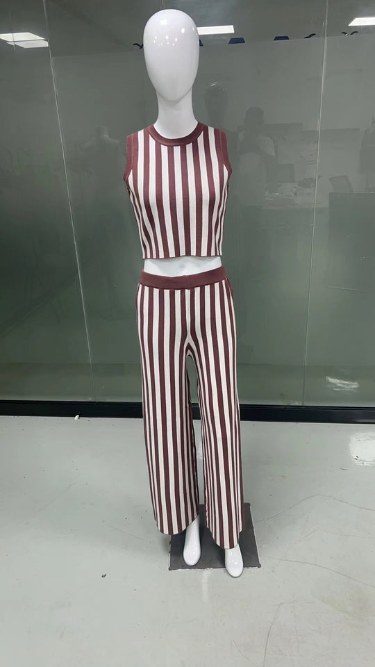 Damen lässiger Jumpsuit mit gestreiftem Design und hohem Bund EB