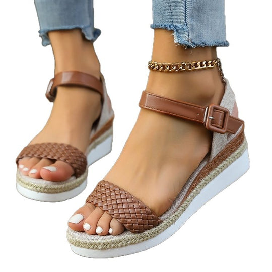 Damen Wedge-Sandalen mit geflochtenem Obermaterial und rutschfester Sohle EB