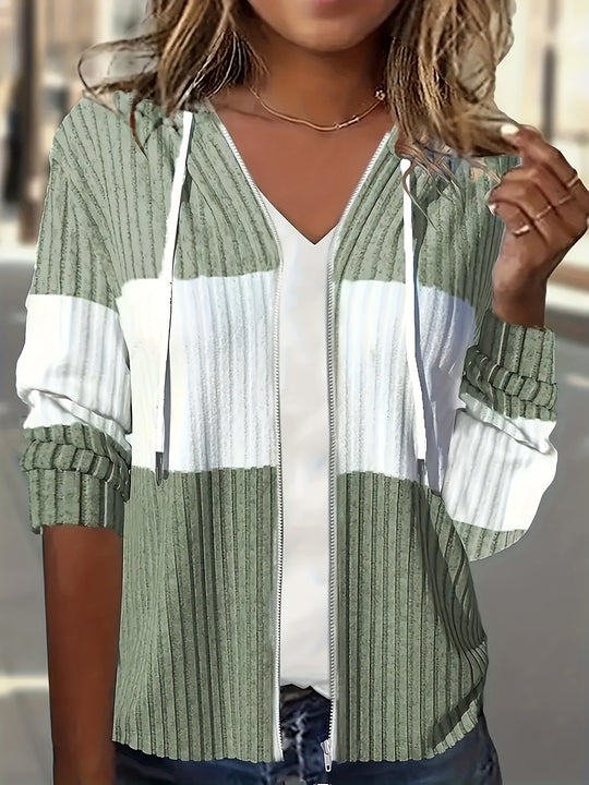 Damen Freizeitjacke mit strukturiertem Rippenmuster und Kapuze EB