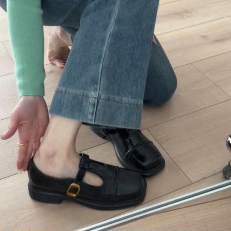 Damen elegante T-Strap Ballerinas mit modischer Schnallenverzierung EB