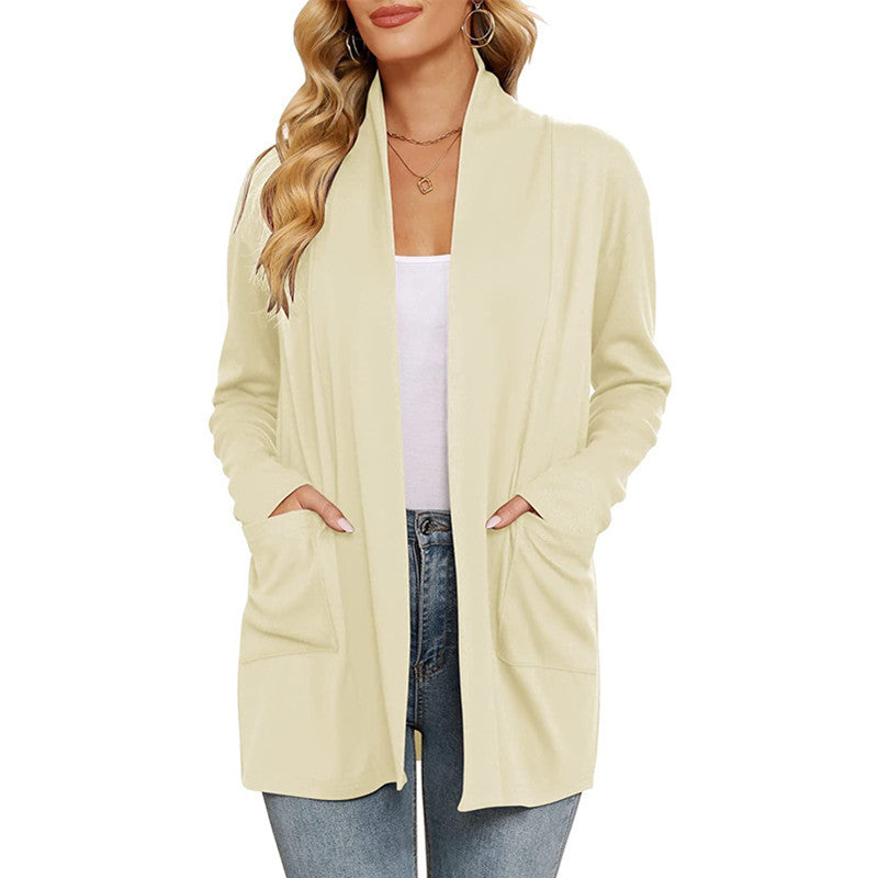 Damen lässiger Longcardigan mit Taschen EB