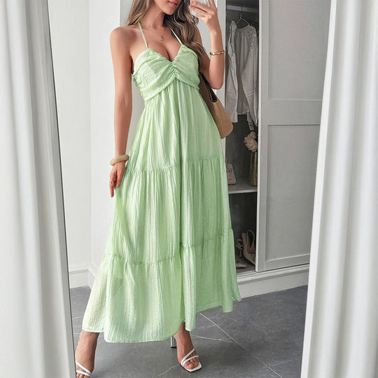 Damen Maxidress mit elegantem Rüschendesign und verstellbaren Spaghettiträgern EB