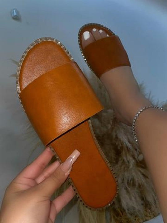Damen Komfortable Slides mit eleganter Kettenverzierung EB