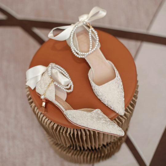 Damen elegante spitze Slingback-Pumps mit luxuriösem Perlenschmuck EB