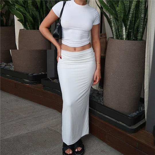 Damen elegantes Maxi-Kleid und crop-top Set mit figurbetontem Schnitt EB