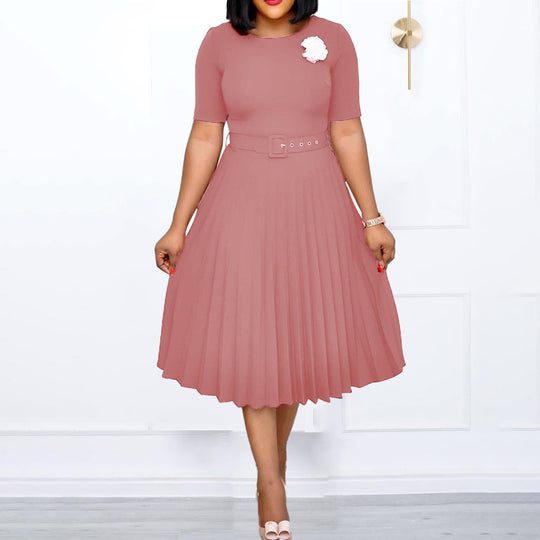 Damen Plissiertes Kleid mit Taillengürtel und eleganter Silhouette EB