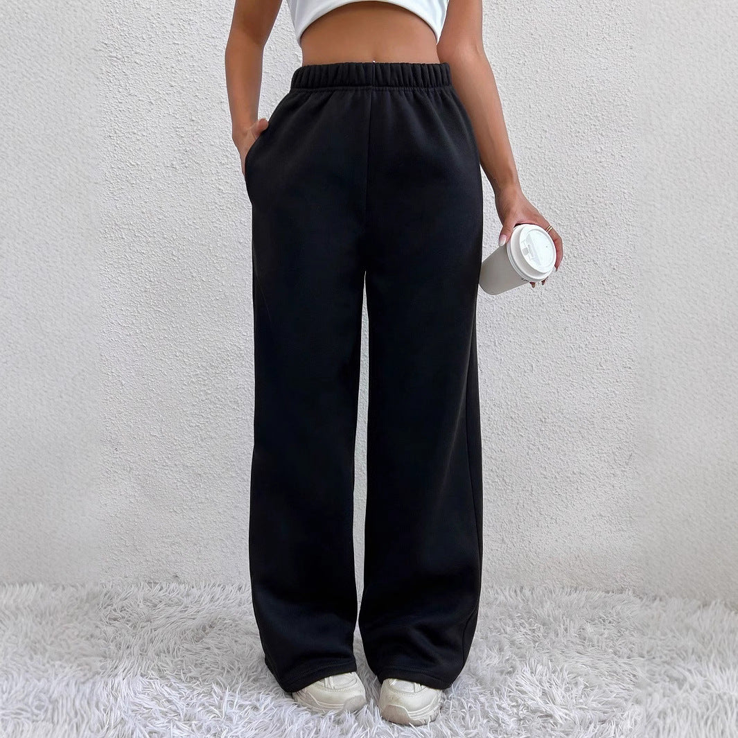 Damen nan weite Loungehose aus French Terry mit hohem Komfortbund, seitlichen Eingrifftaschen und fließendem Bein EB