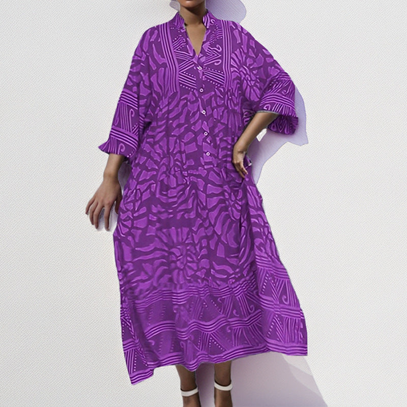Damen Tunika-Kleid mit Einzigartigem Grafikdruck und Weiten Ärmeln EB