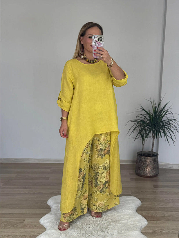 Damen Relaxed Fit Leinen Tunika Top EB