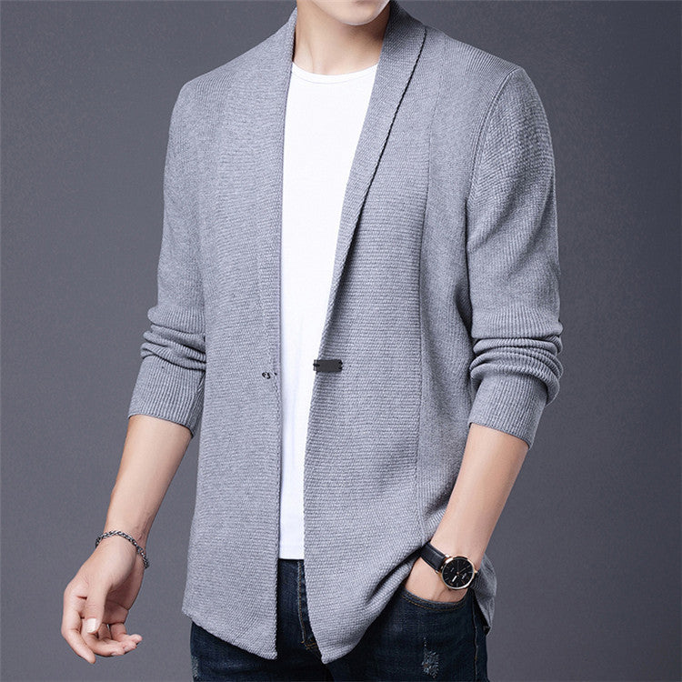 Herren Langarm Strickjacke mit modernem Schalkragen und asymmetrischem Saum EB