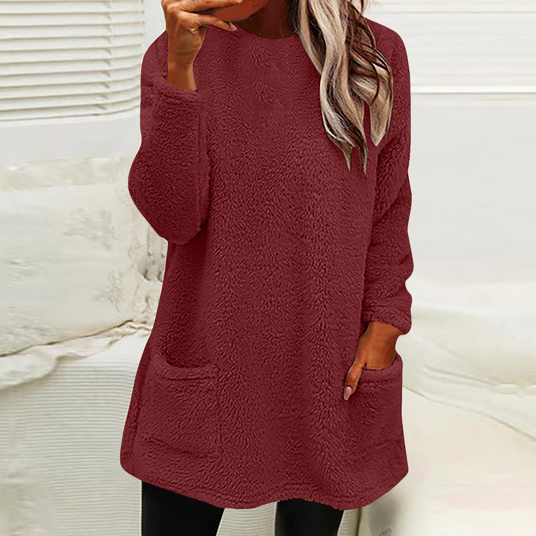 Damen Kuscheliger Fleece-Pullover mit praktischen Taschen und weitem Schnitt EB