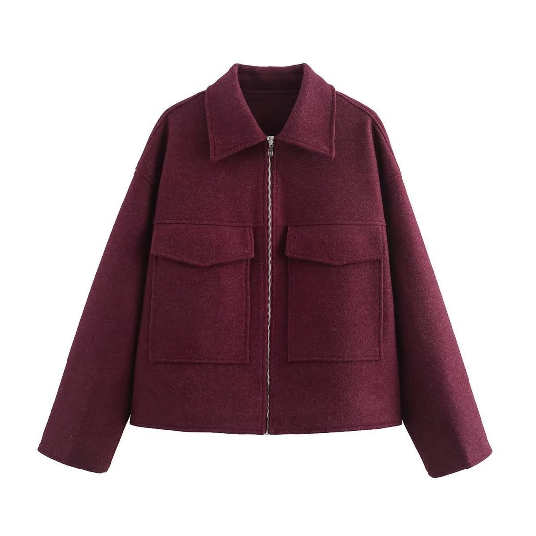 Damen lässige Fleecejacke mit praktischen Taschen und modernem Kragen EB